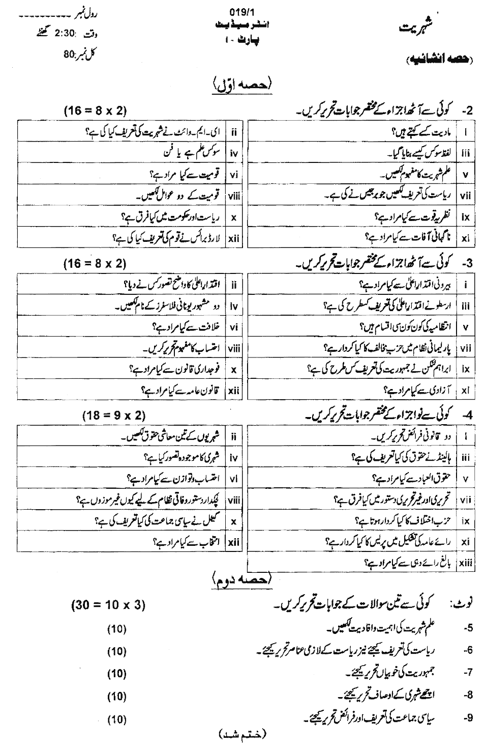 11th Class Civics Past Paper 2019 Ajk Board Group 1 Subjective 